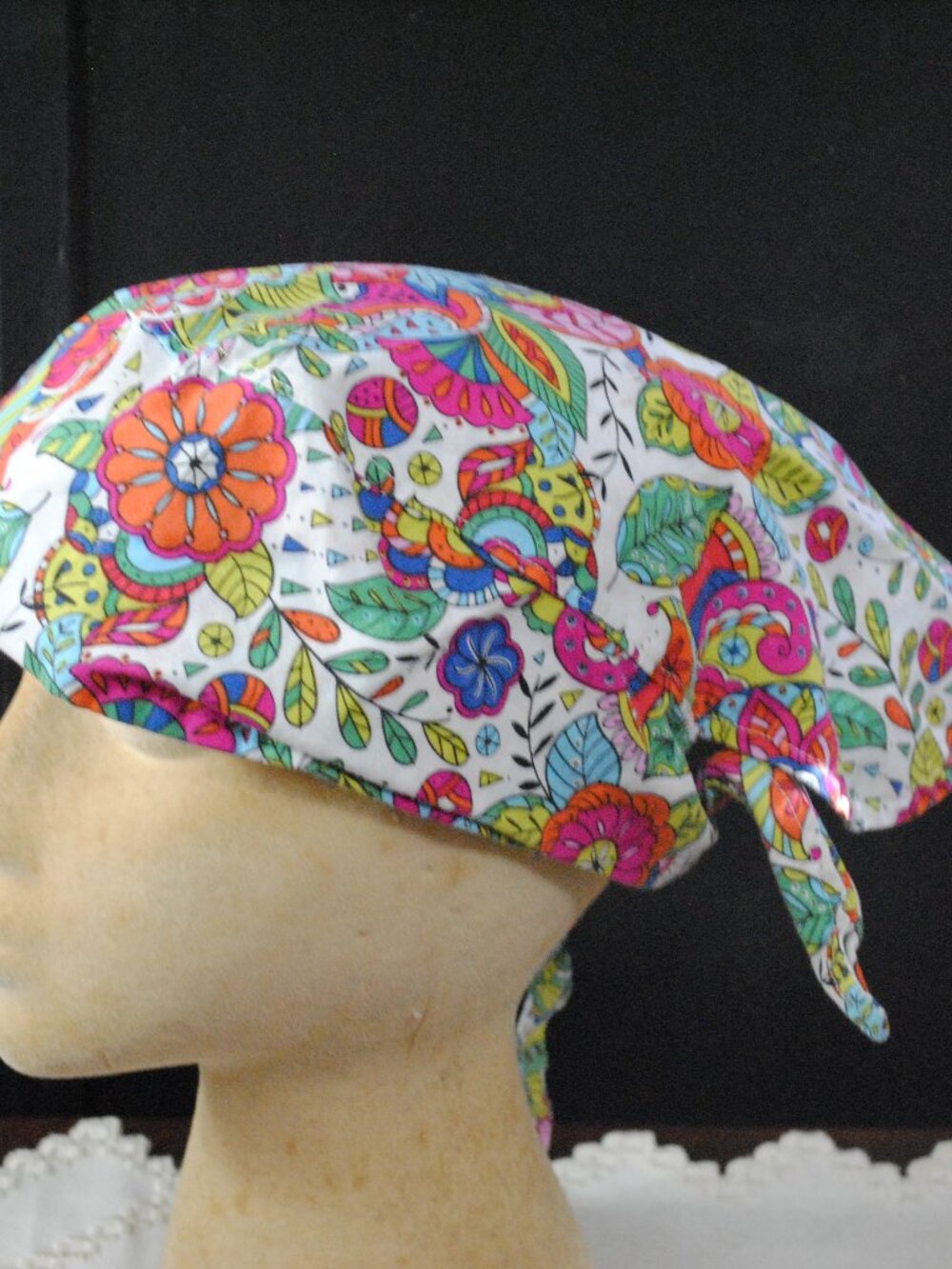 Handmade Multicolored Floral Surgery Medical Bouffant Scrub Hat